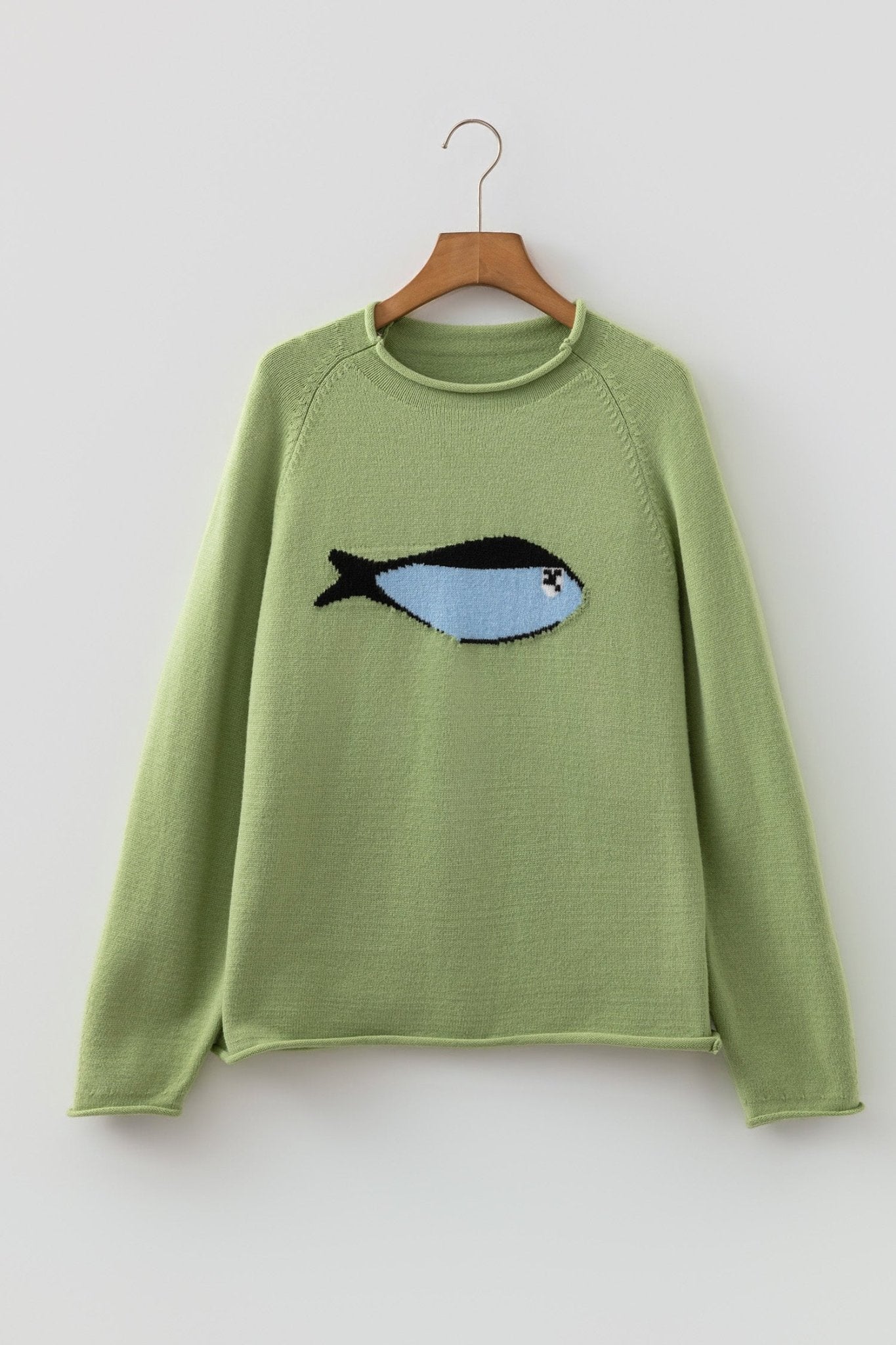 Fish Knit Oversized Round Neck Sweater - Rooted & Reckless Co.