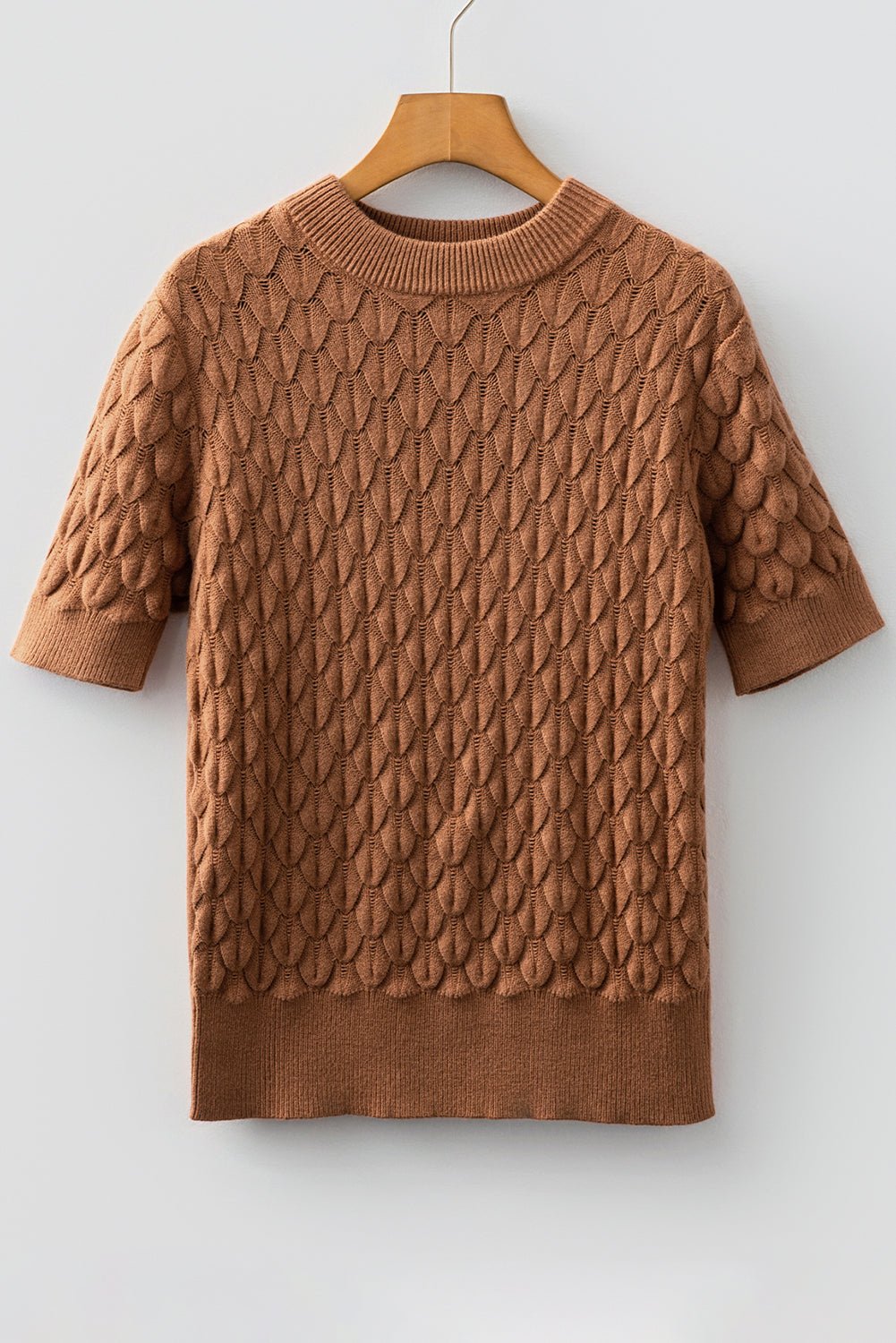 Fish Scale Textured Knit Short Sleeve Sweater - Rooted & Reckless Co.