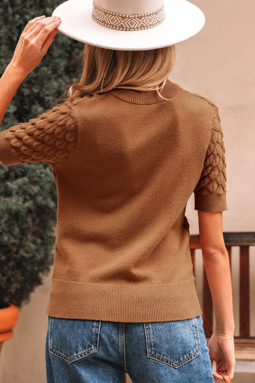 Fish Scale Textured Knit Short Sleeve Sweater - Rooted & Reckless Co.