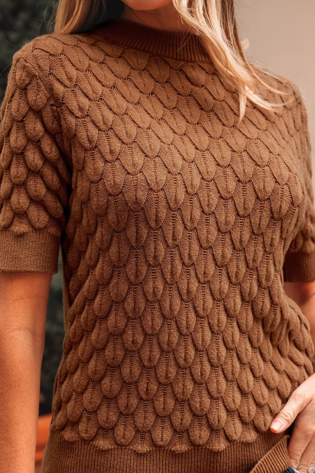Fish Scale Textured Knit Short Sleeve Sweater - Rooted & Reckless Co.