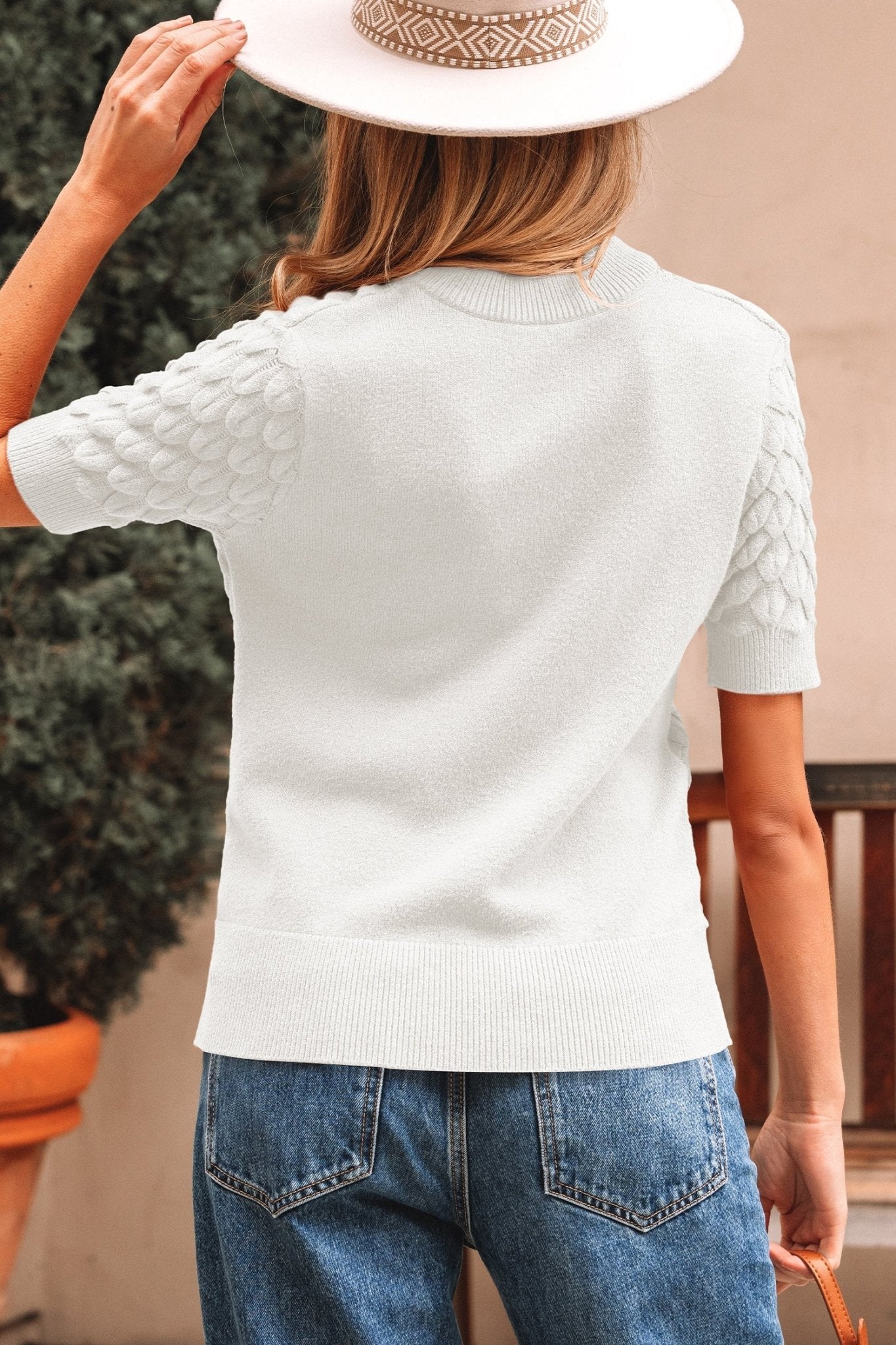 Fish Scale Textured Knit Short Sleeve Sweater - Rooted & Reckless Co.