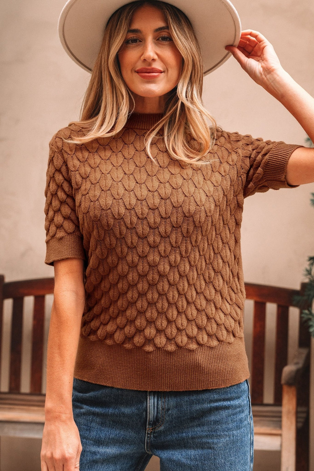 Fish Scale Textured Knit Short Sleeve Sweater - Rooted & Reckless Co.