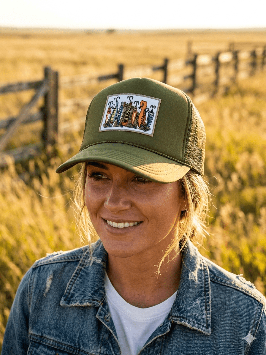 Fishing Lures Embroidered Patch Trucker Hat - Rooted & Reckless Co.