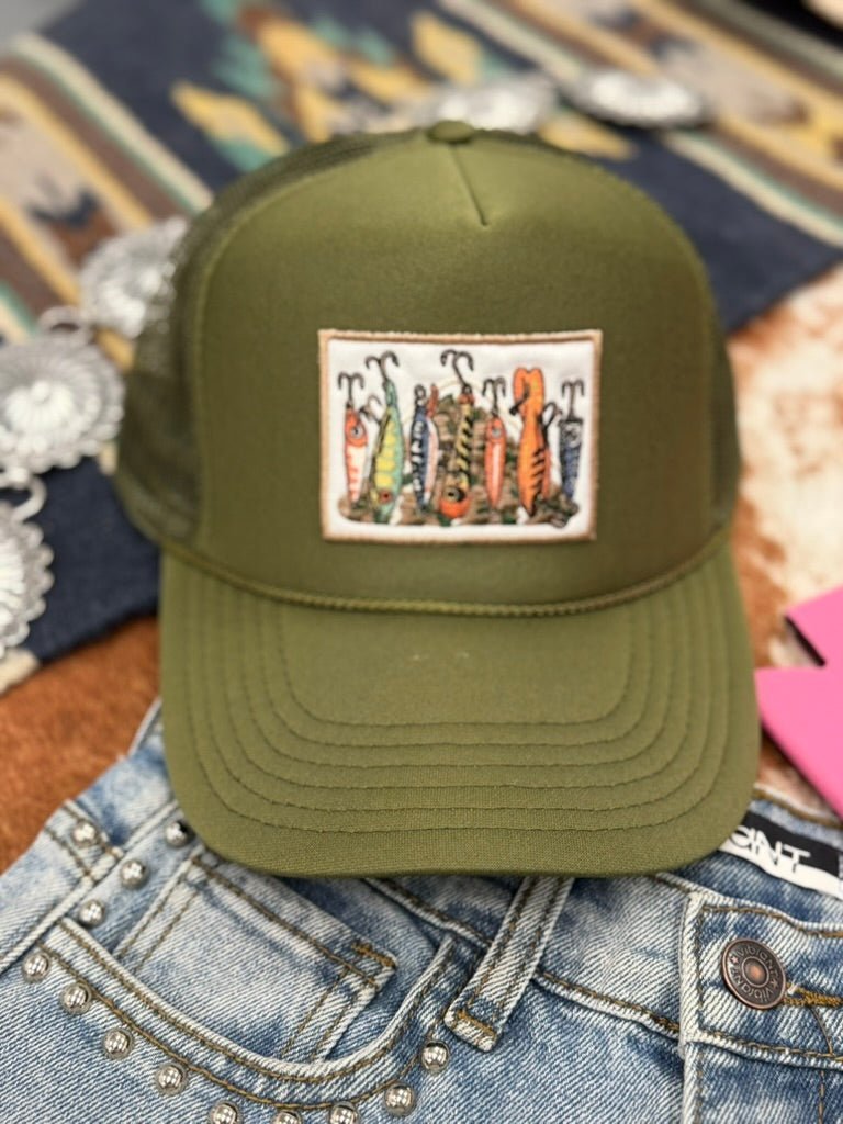 Fishing Lures Embroidered Patch Trucker Hat - Rooted & Reckless Co.