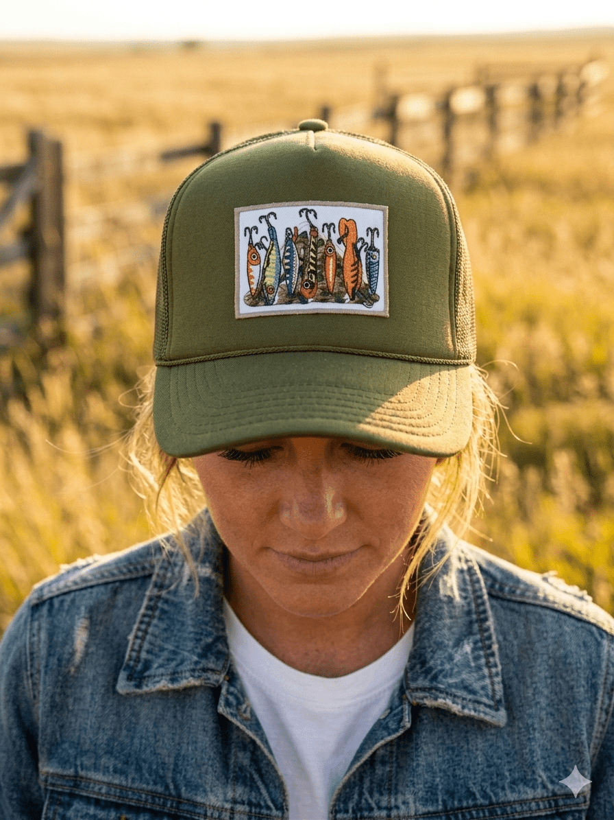 Fishing Lures Embroidered Patch Trucker Hat - Rooted & Reckless Co.