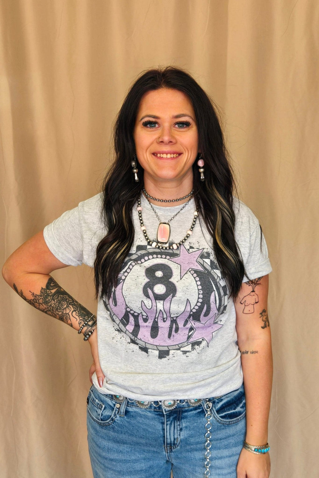 "Flaming 8 Ball" Western Graphic Tee — Jerzees Bold Retro Western Statement - Rooted & Reckless Co.