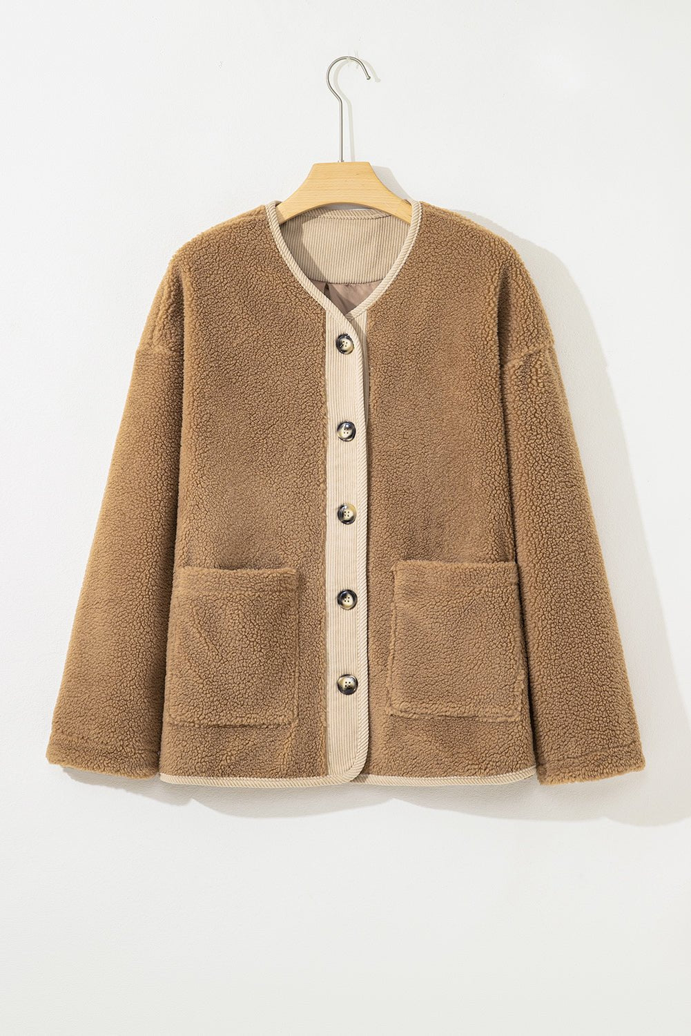 Fleece Corduroy Patchwork Button Up Jacket - Rooted & Reckless Co.