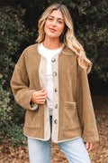 Fleece Corduroy Patchwork Button Up Jacket - Rooted & Reckless Co.