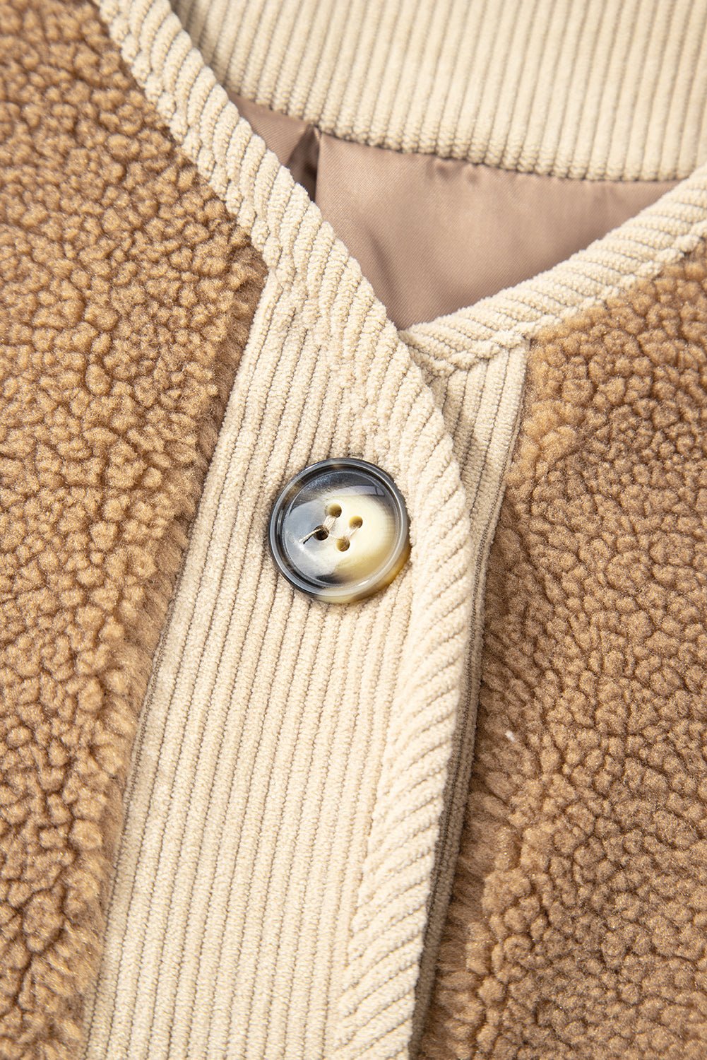 Fleece Corduroy Patchwork Button Up Jacket - Rooted & Reckless Co.