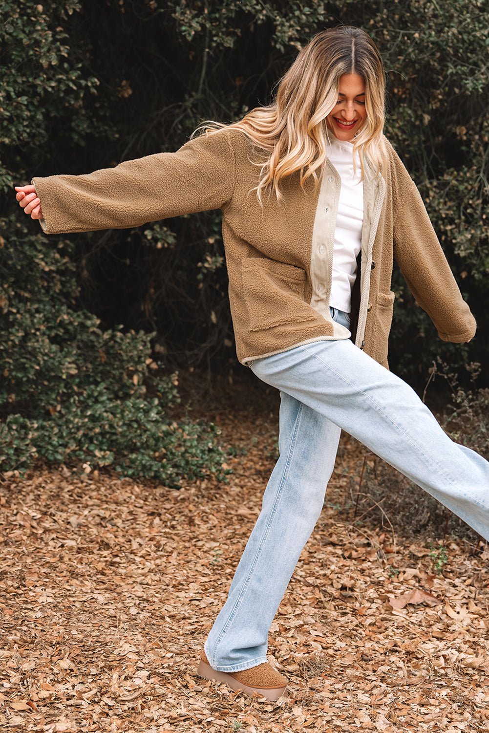 Fleece Corduroy Patchwork Button Up Jacket - Rooted & Reckless Co.
