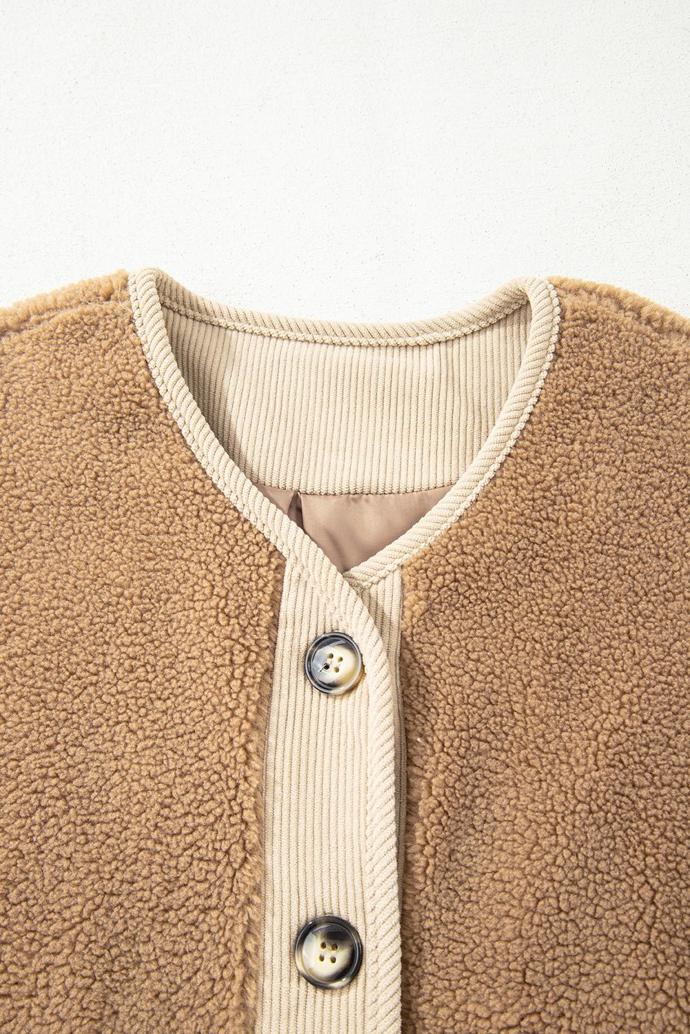 Fleece Corduroy Patchwork Button Up Jacket - Rooted & Reckless Co.