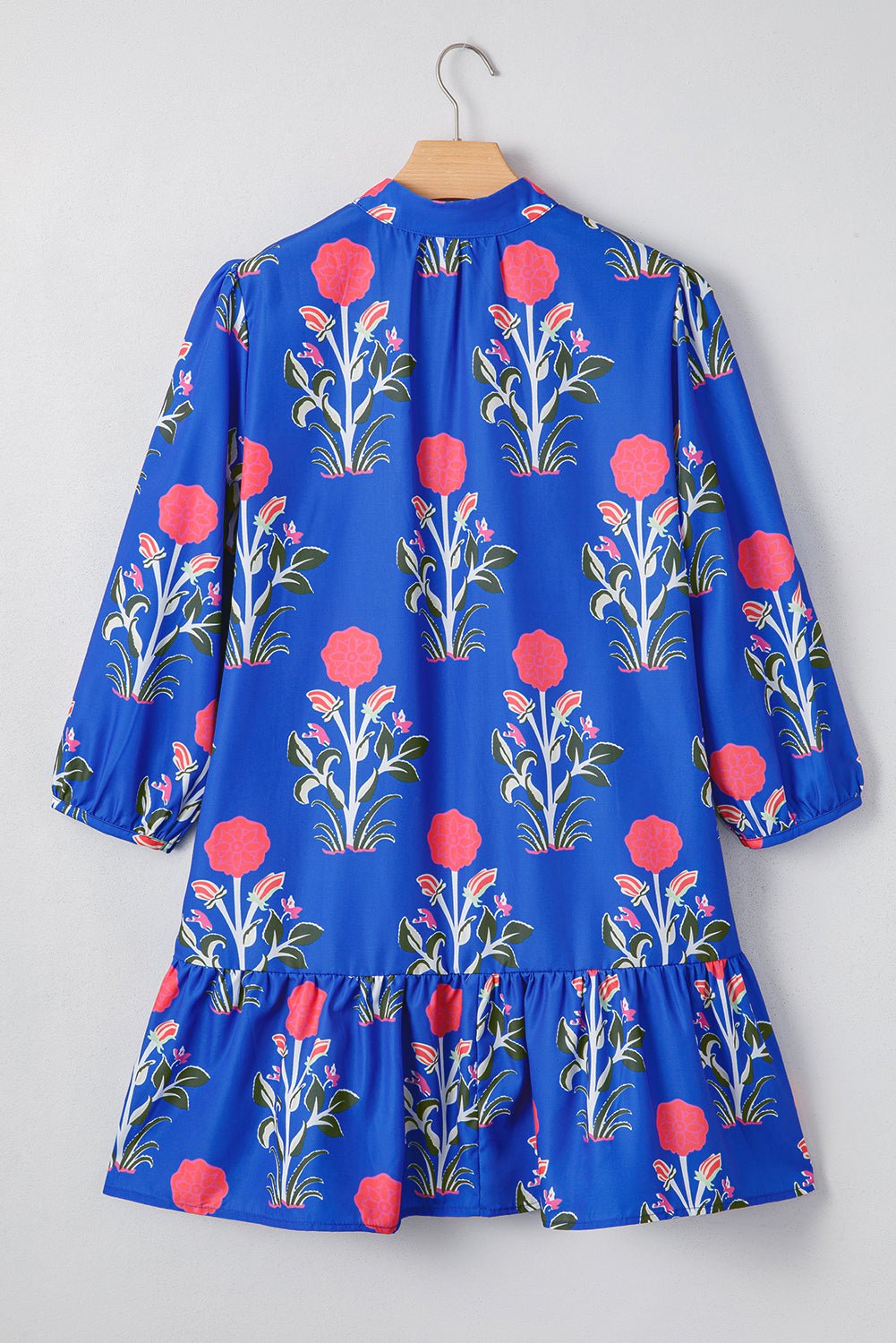 Floral 3/4 Puff Sleeve Ruffle Hem Dress - Rooted & Reckless Co.