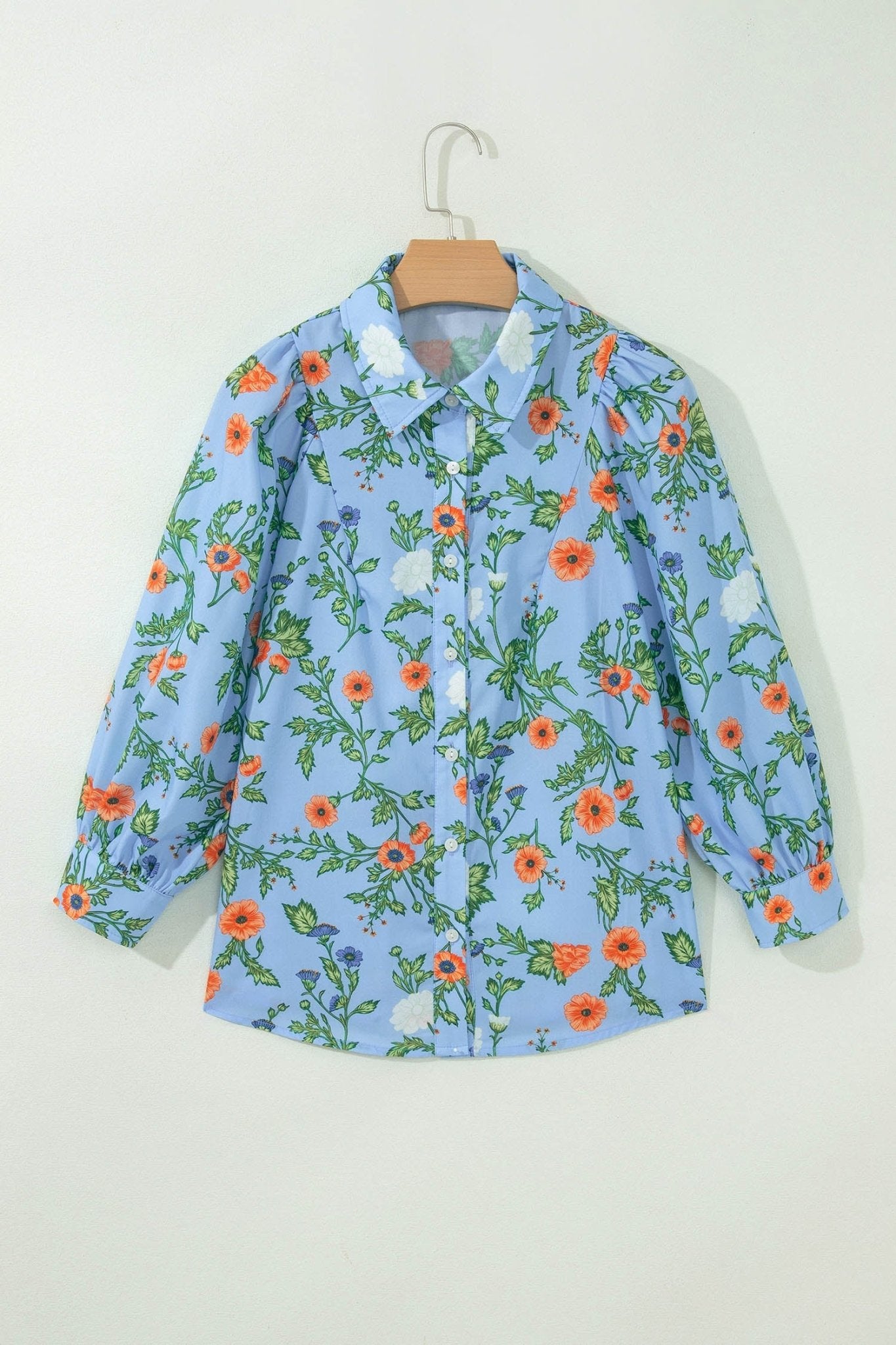 Floral 3/4 Sleeve Button Down Collared Blouse - Rooted & Reckless Co.