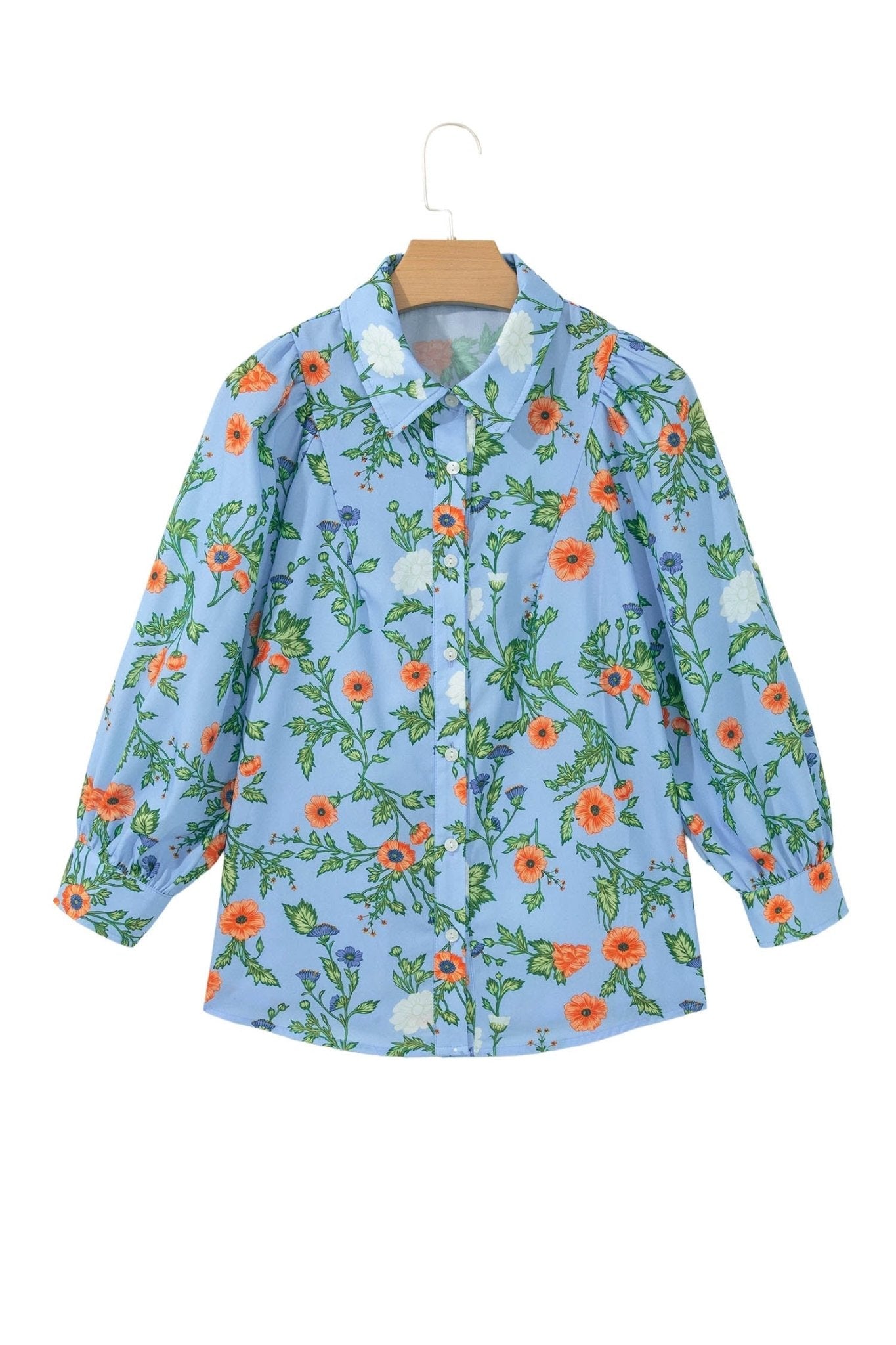 Floral 3/4 Sleeve Button Down Collared Blouse - Rooted & Reckless Co.