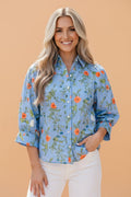 Floral 3/4 Sleeve Button Down Collared Blouse - Rooted & Reckless Co.