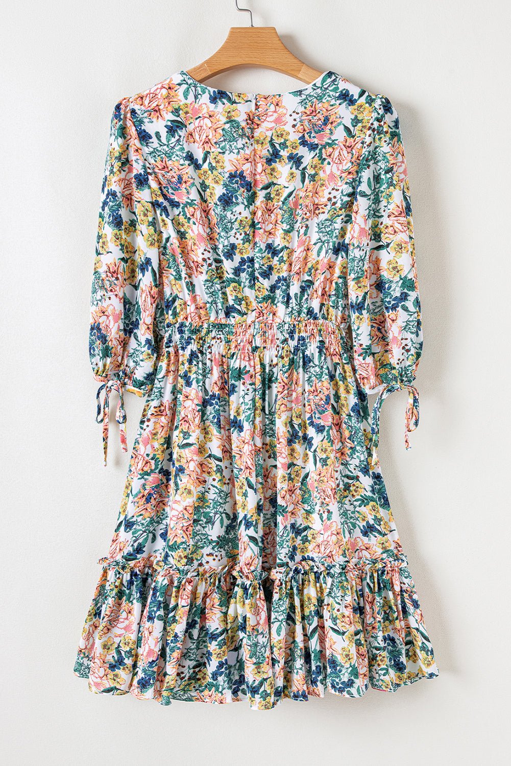 Floral 3/4 Sleeve V-Neck High Waist Ruffle Dress - Rooted & Reckless Co.