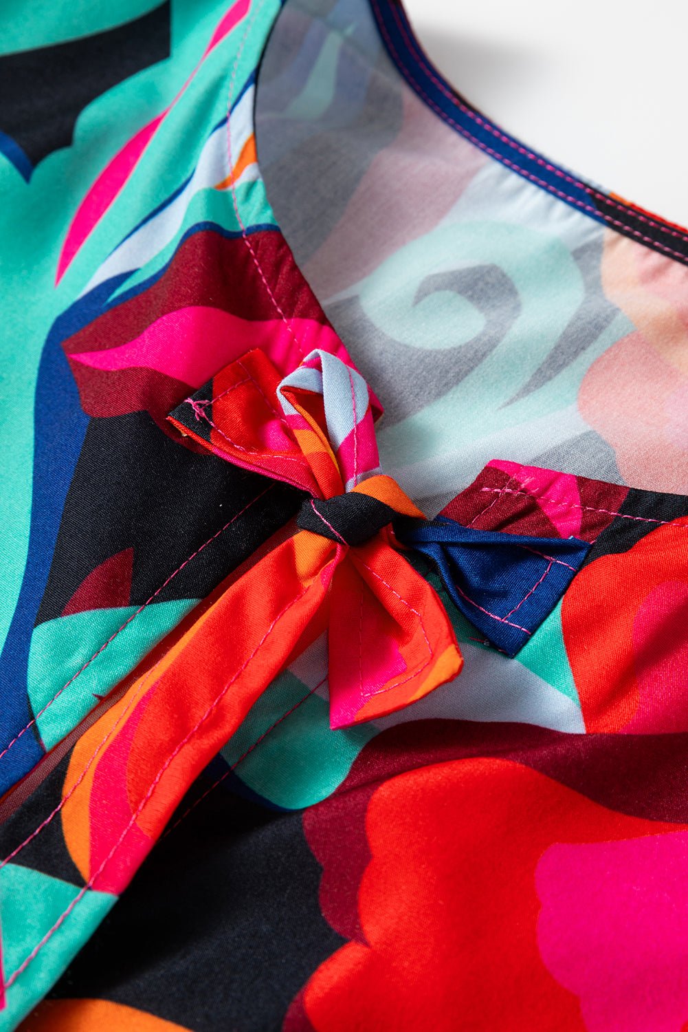 Floral Abstract Front Tie Puff Sleeve Blouse - Rooted & Reckless Co.