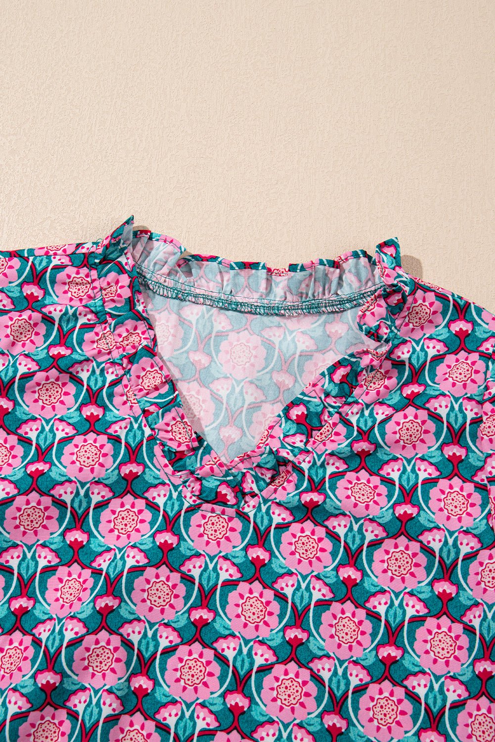 Floral Abstract V-Neck Ruffle Puff Sleeve Top - Rooted & Reckless Co.