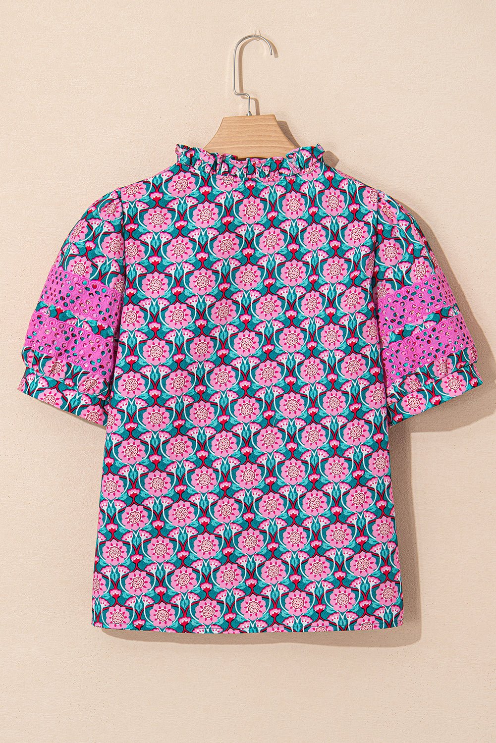 Floral Abstract V-Neck Ruffle Puff Sleeve Top - Rooted & Reckless Co.