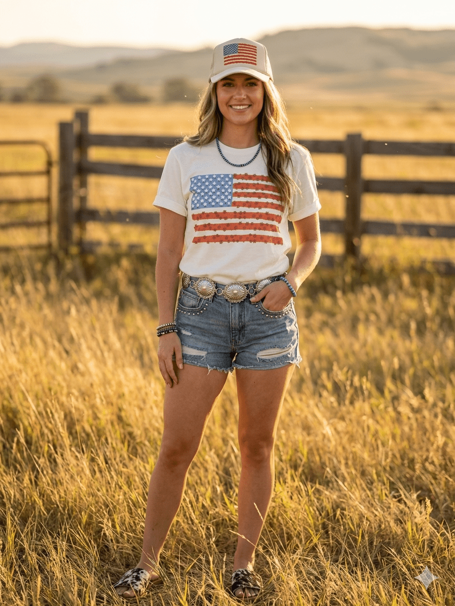 Floral American Flag Graphic Tee - Rooted & Reckless Co.