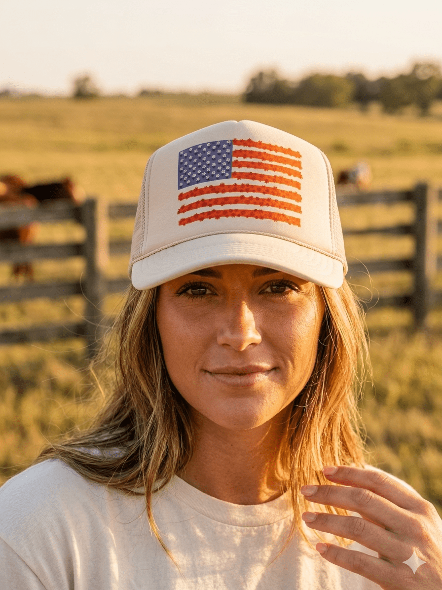 Floral American Flag Trucker Hat - Rooted & Reckless Co.