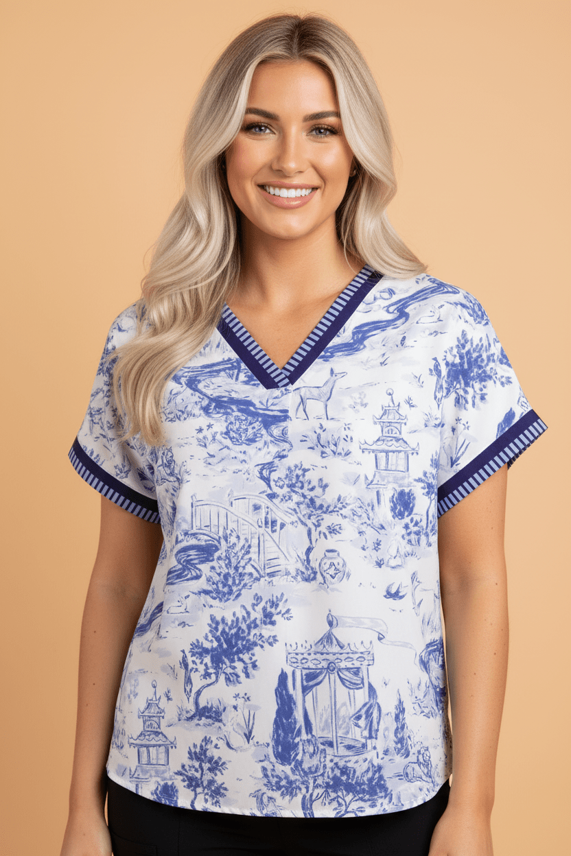 Floral Animal Stripe Trim V-Neck Short Sleeve Blouse - Rooted & Reckless Co.