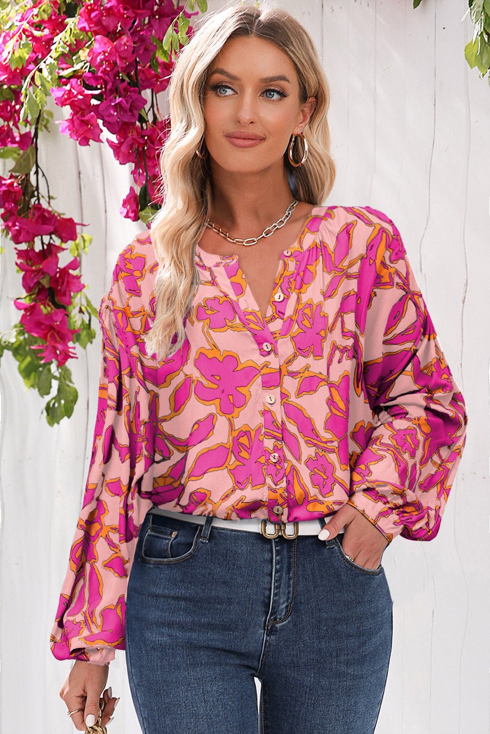 Floral Batwing Sleeve Button-Up Shirt - Rooted & Reckless Co.