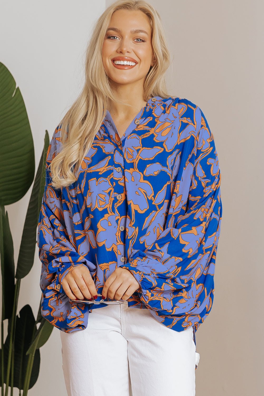 Floral Batwing Sleeve Button-Up Shirt - Rooted & Reckless Co.