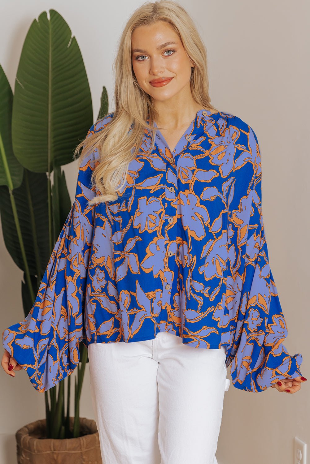 Floral Batwing Sleeve Button-Up Shirt - Rooted & Reckless Co.