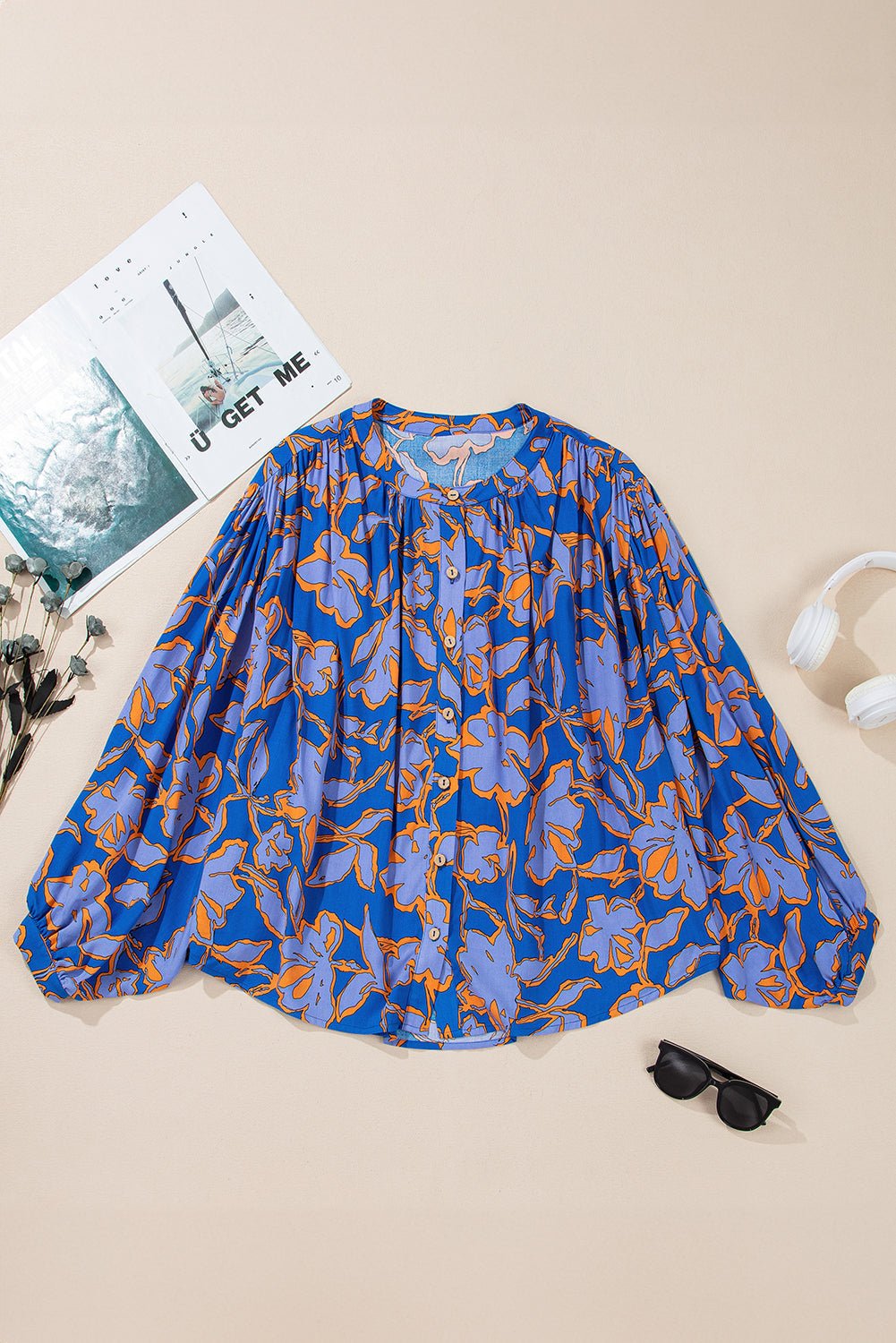Floral Batwing Sleeve Button-Up Shirt - Rooted & Reckless Co.