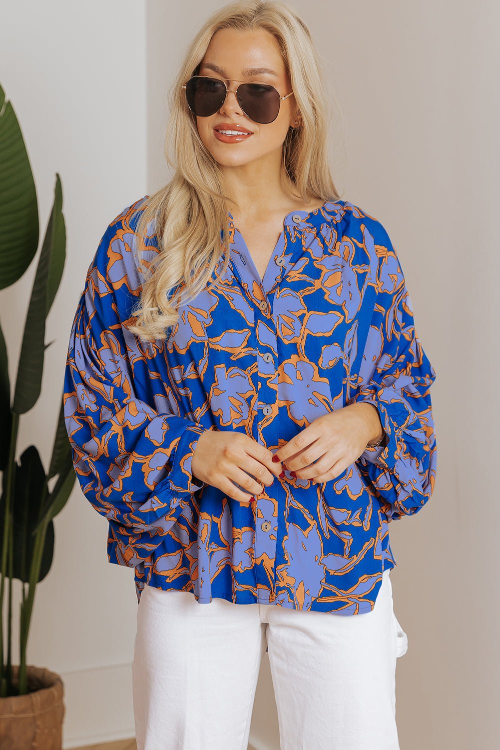 Floral Batwing Sleeve Button-Up Shirt - Rooted & Reckless Co.