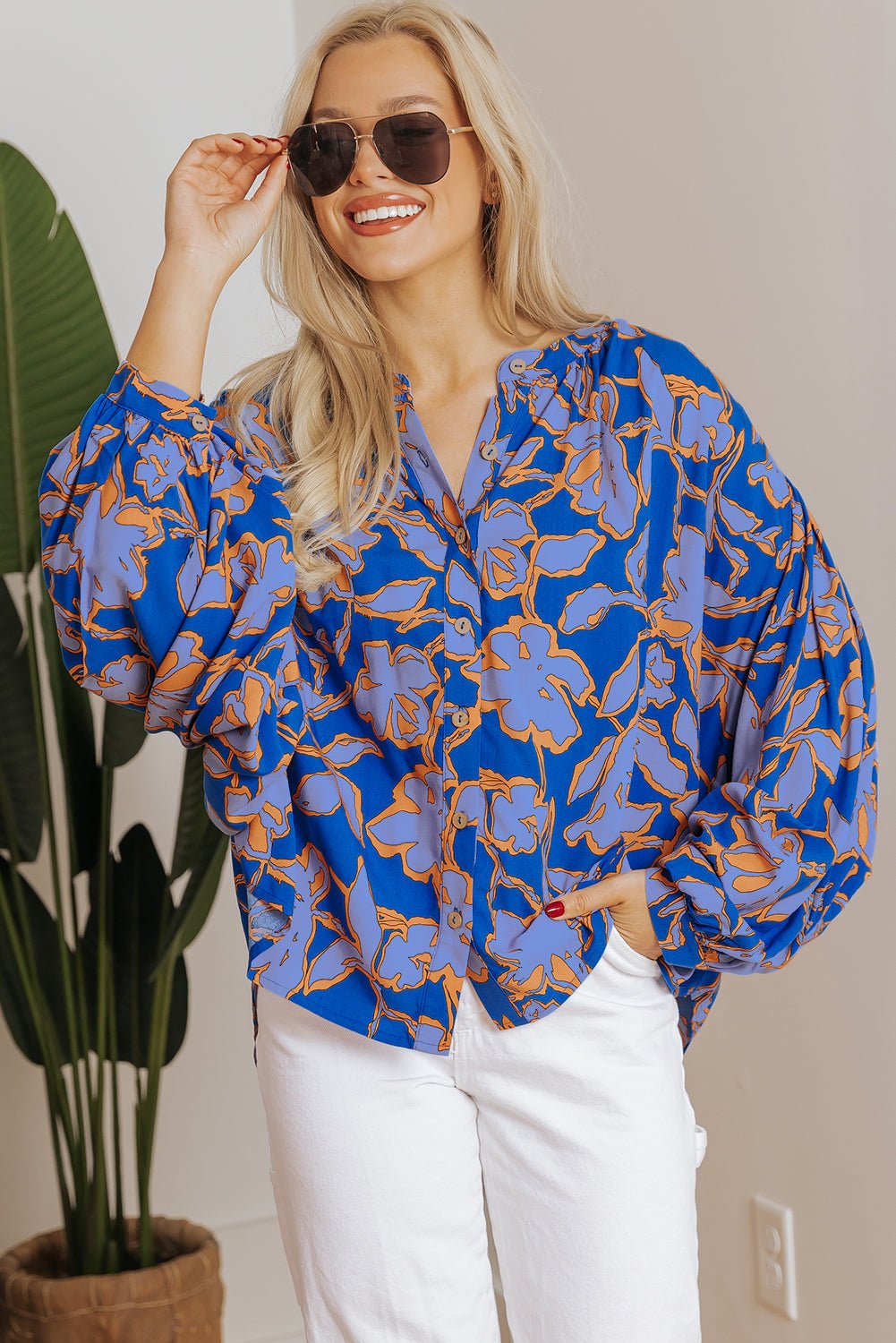 Floral Batwing Sleeve Button-Up Shirt - Rooted & Reckless Co.