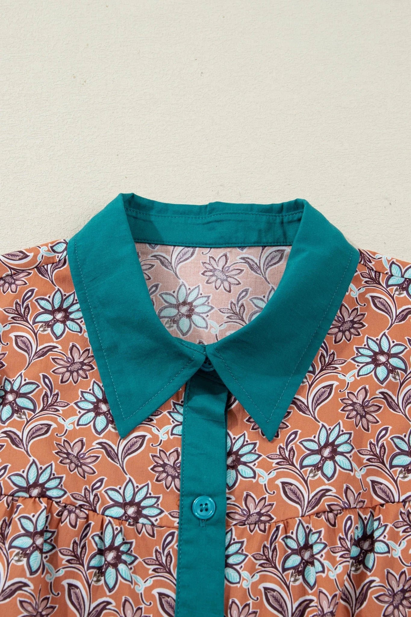 Floral Boho Contrast Collar Mini Shirt Dress - Rooted & Reckless Co.