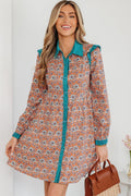 Floral Boho Contrast Collar Mini Shirt Dress - Rooted & Reckless Co.