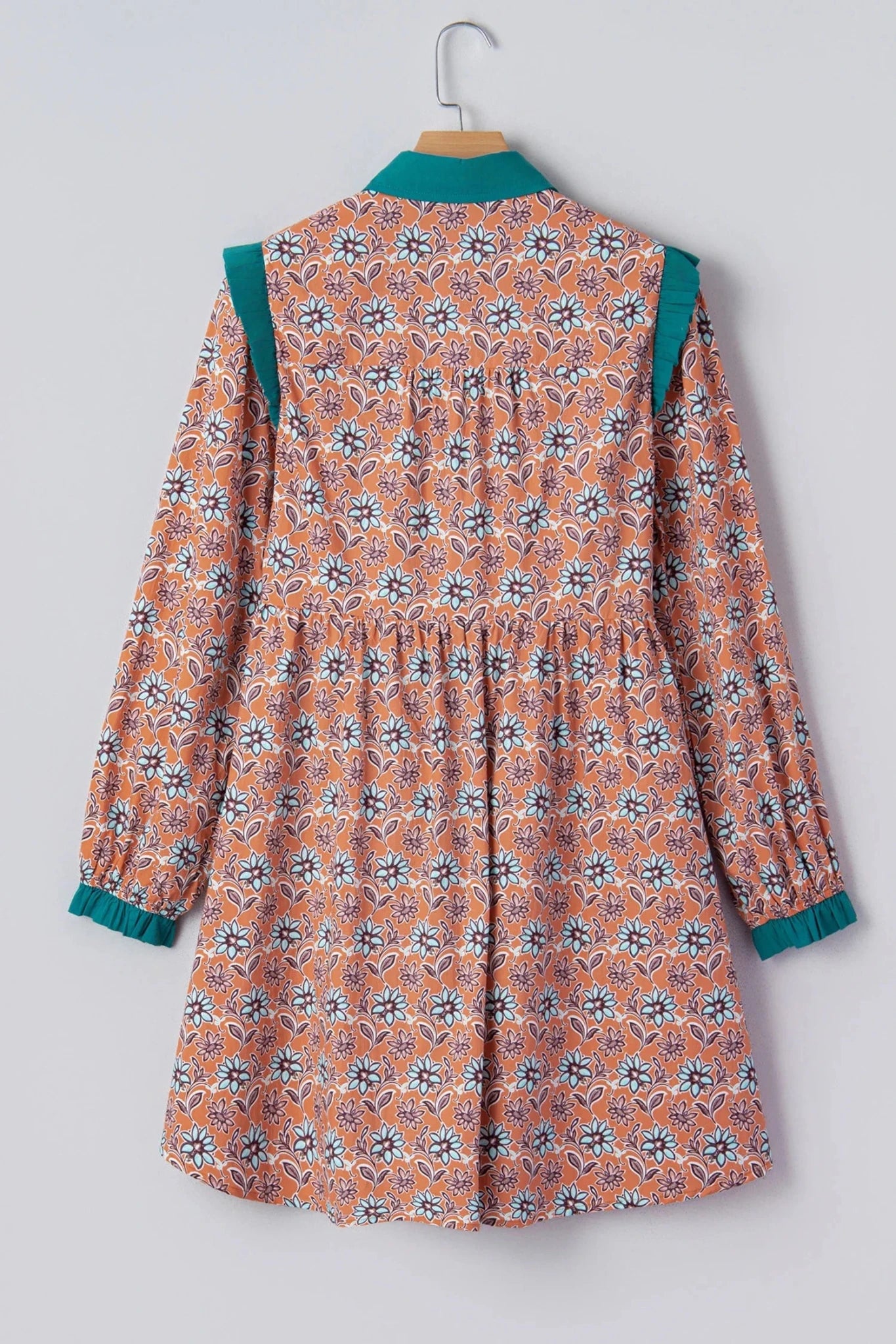 Floral Boho Contrast Collar Mini Shirt Dress - Rooted & Reckless Co.