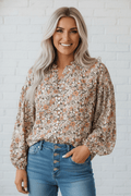 Floral Boho Long Puff Sleeve Buttoned Shirt - Rooted & Reckless Co.
