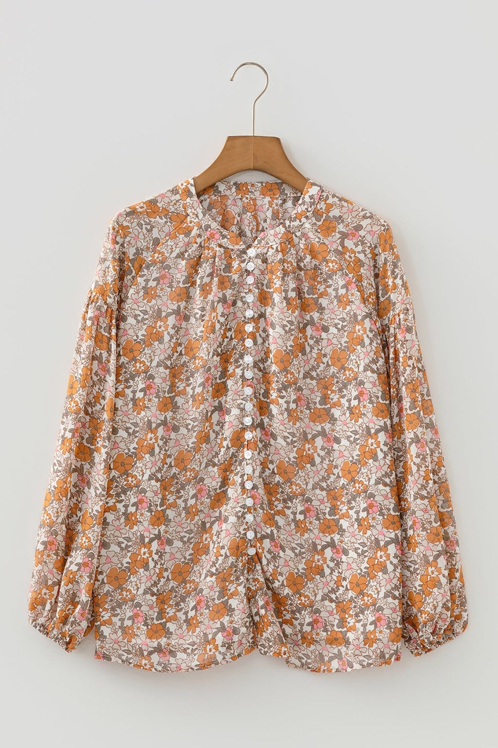 Floral Boho Long Puff Sleeve Buttoned Shirt - Rooted & Reckless Co.