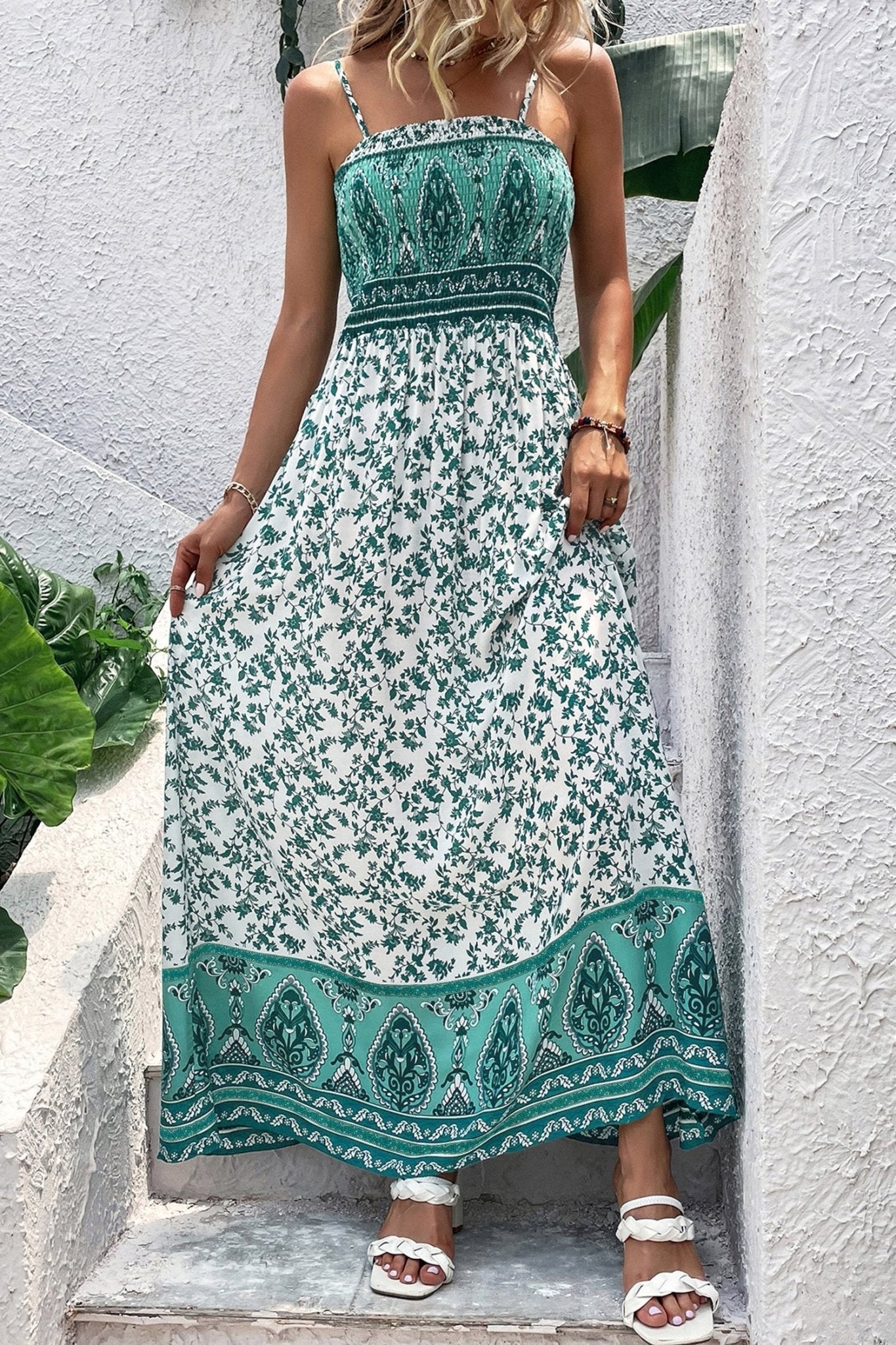 Floral Boho Shirred Cami Maxi Dress - Rooted & Reckless Co.