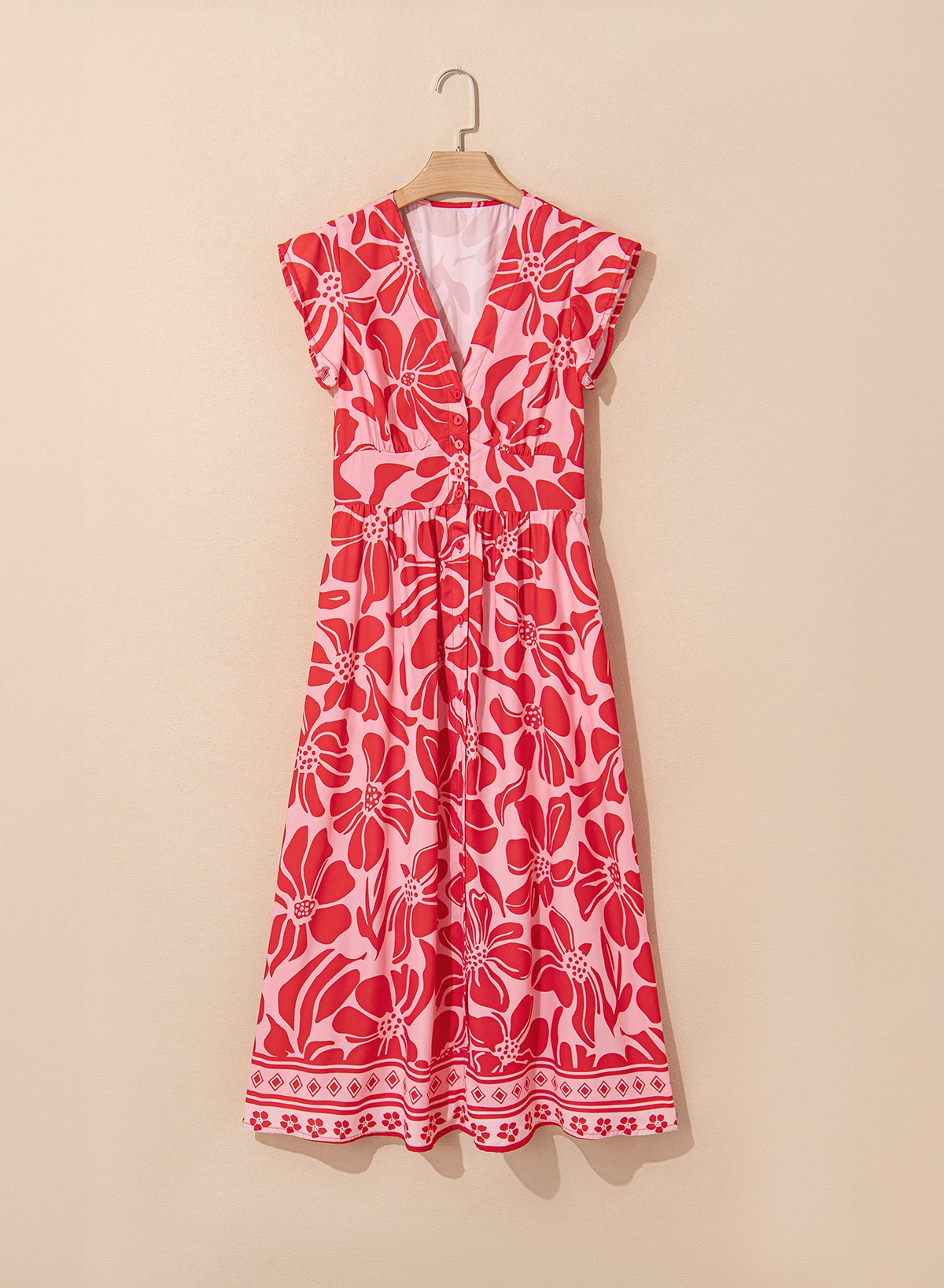 Floral Boho Short Sleeve V-Neck Buttoned Maxi Dress - Rooted & Reckless Co.