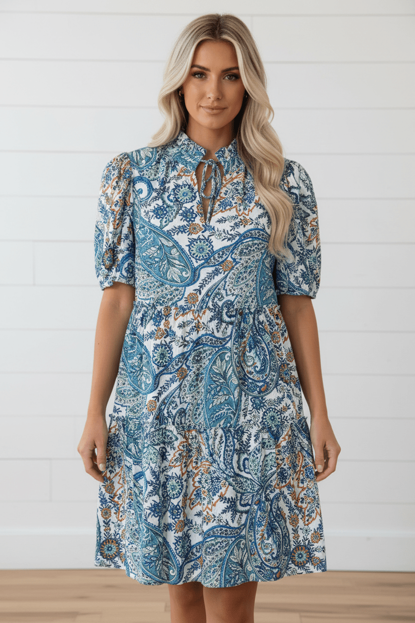 Floral Boho V-Neck Short Sleeve Mini Dress - Rooted & Reckless Co.