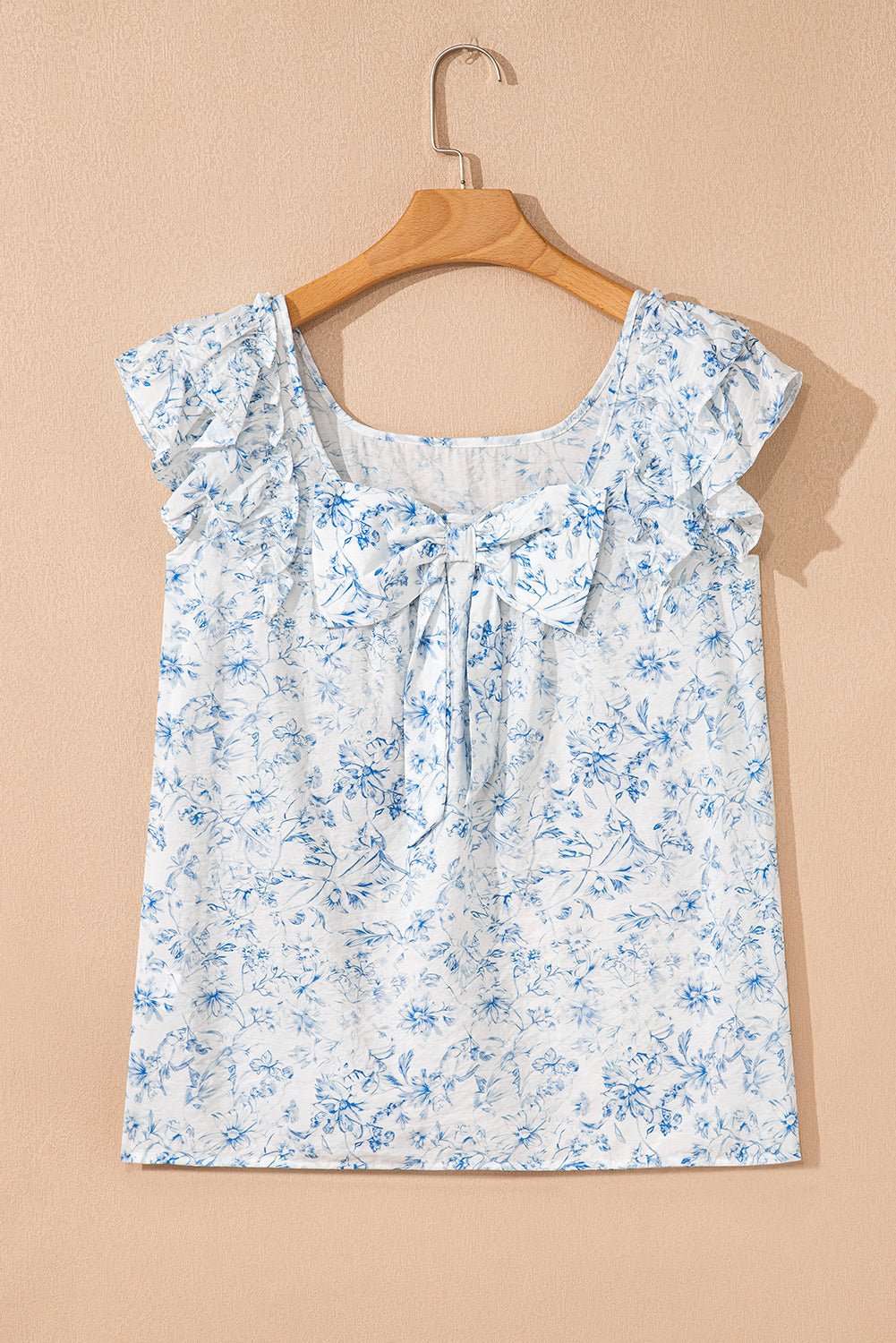 Floral Bow-Back Square Neck Ruffle Sleeve Blouse - Rooted & Reckless Co.
