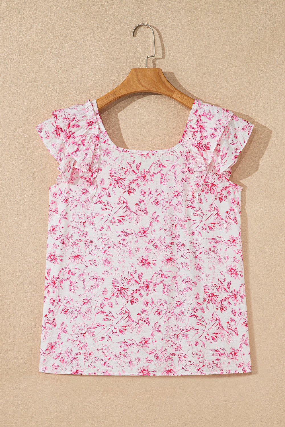 Floral Bow-Back Square Neck Ruffle Sleeve Blouse - Rooted & Reckless Co.