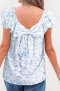 Floral Bow-Back Square Neck Ruffle Sleeve Blouse - Rooted & Reckless Co.