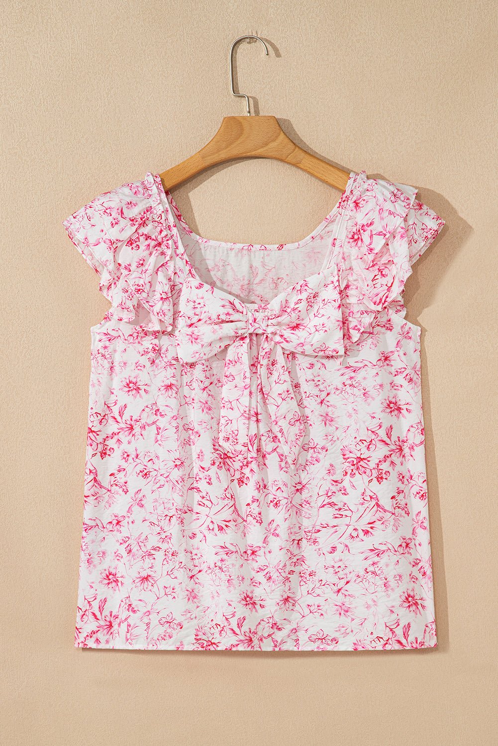 Floral Bow-Back Square Neck Ruffle Sleeve Blouse - Rooted & Reckless Co.