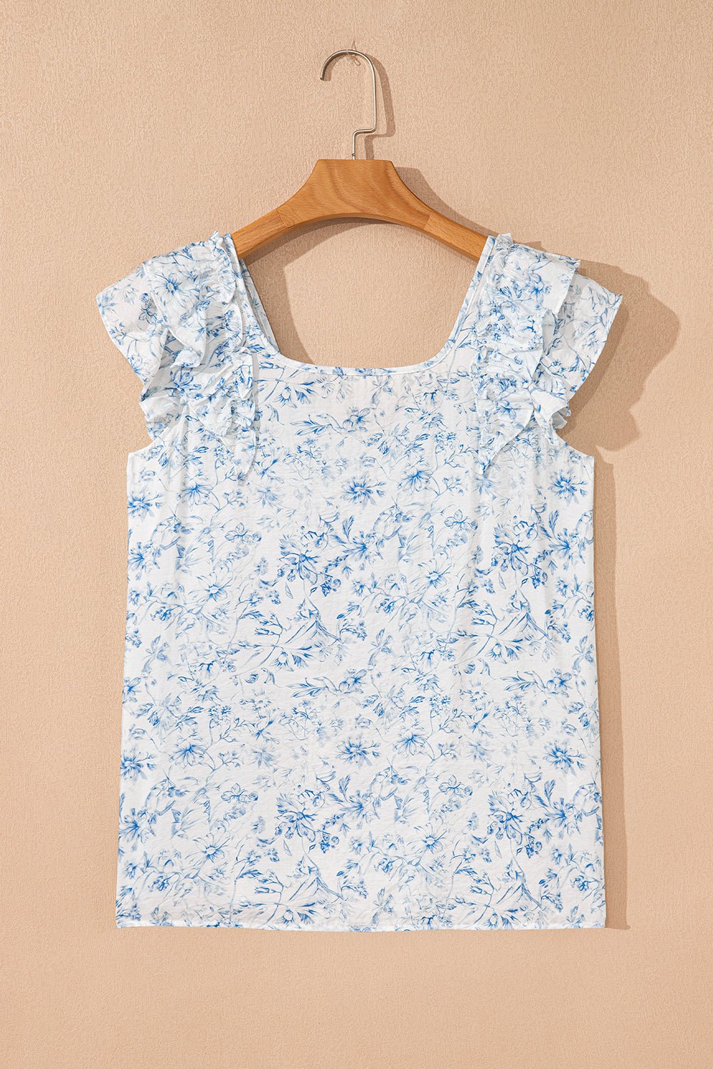 Floral Bow-Back Square Neck Ruffle Sleeve Blouse - Rooted & Reckless Co.