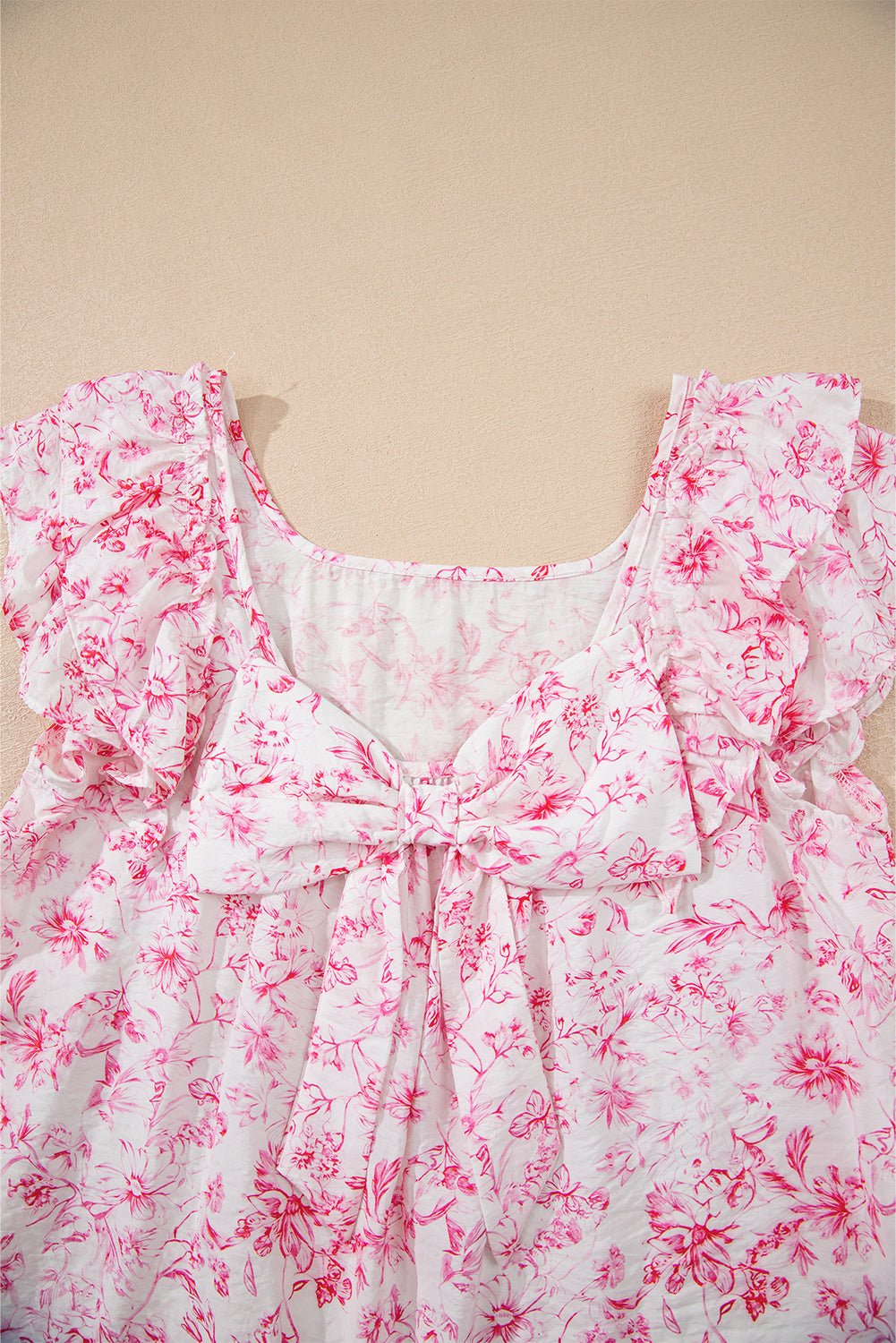 Floral Bow-Back Square Neck Ruffle Sleeve Blouse - Rooted & Reckless Co.
