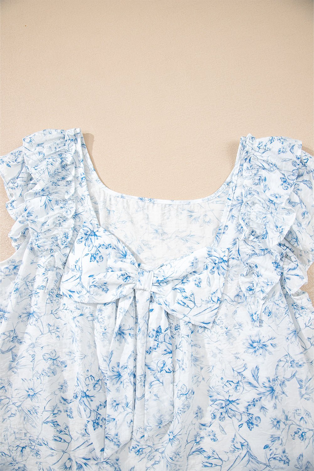 Floral Bow-Back Square Neck Ruffle Sleeve Blouse - Rooted & Reckless Co.