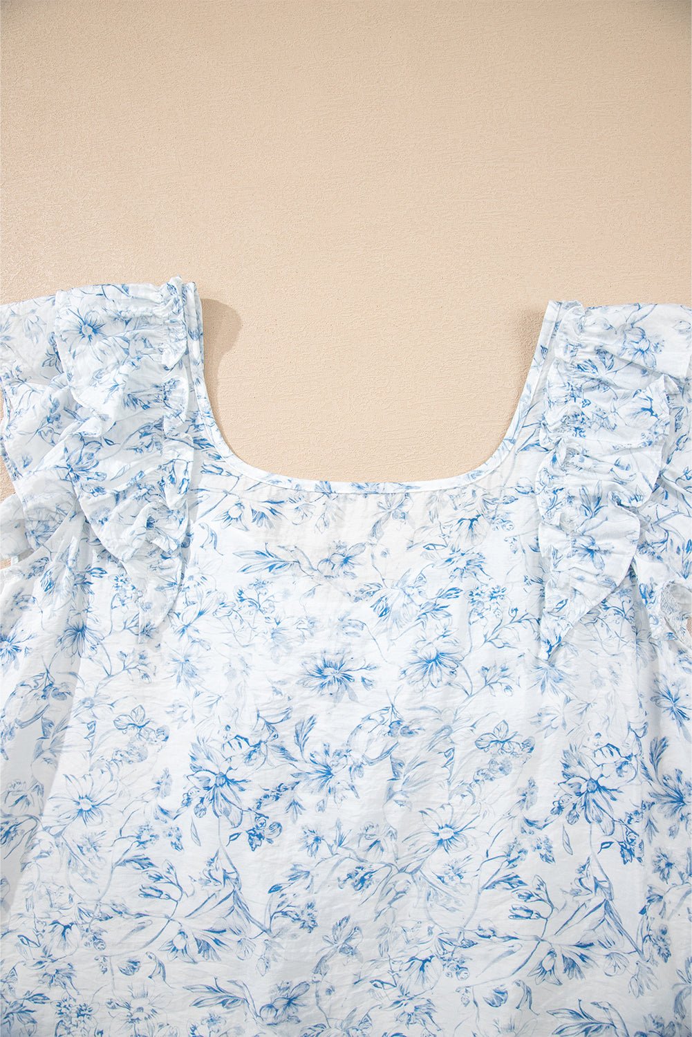 Floral Bow-Back Square Neck Ruffle Sleeve Blouse - Rooted & Reckless Co.