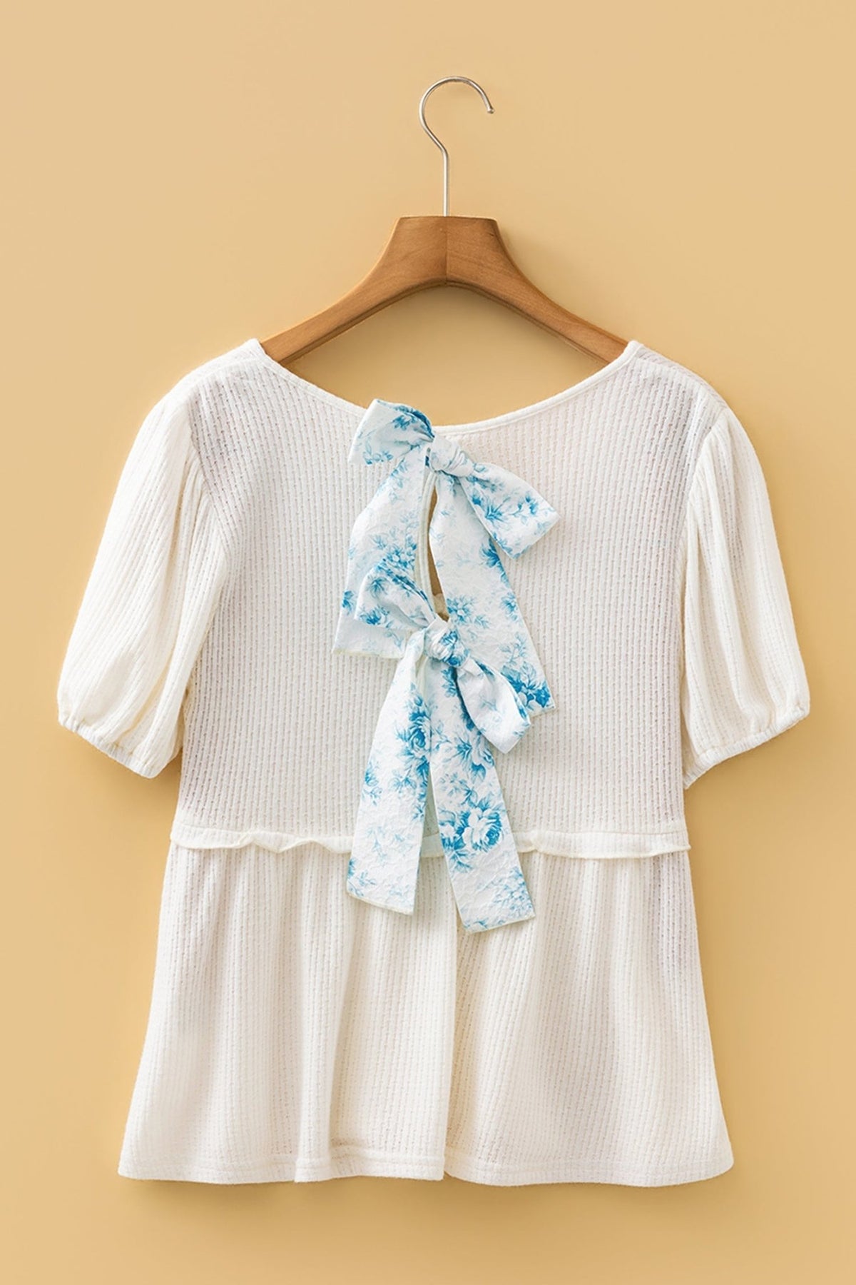 Floral Bow Tie Back Bubble Sleeve Peplum Top - Rooted & Reckless Co.