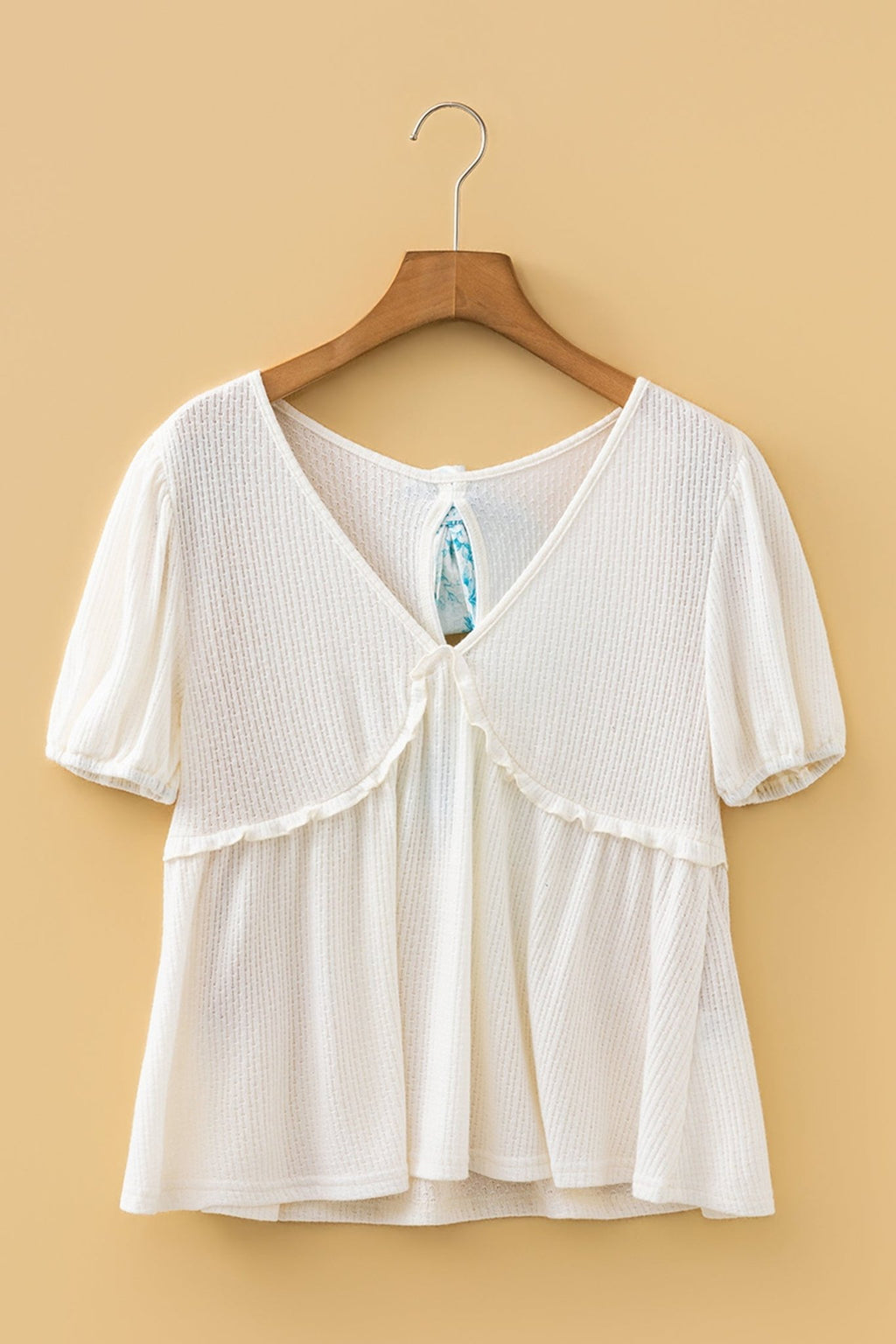 Floral Bow Tie Back Bubble Sleeve Peplum Top - Rooted & Reckless Co.